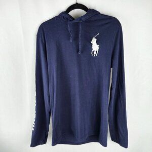 Polo Ralph Lauren Mens Sz Medium Navy Big Pony Logo Hooded Long Sleeve T-Shirt